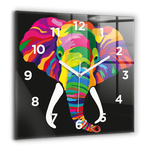 Ceas pătrat de perete din sticlă Elefant colorat