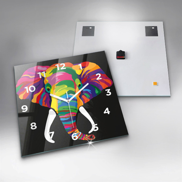Ceas pătrat de perete din sticlă Elefant colorat