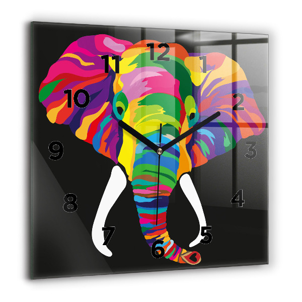 Ceas pătrat de perete din sticlă Elefant colorat