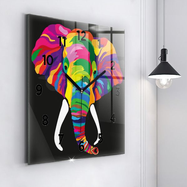 Ceas pătrat de perete din sticlă Elefant colorat