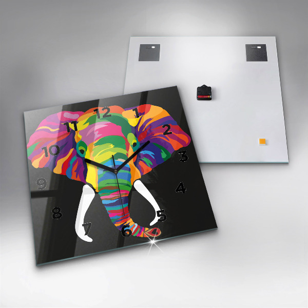 Ceas pătrat de perete din sticlă Elefant colorat