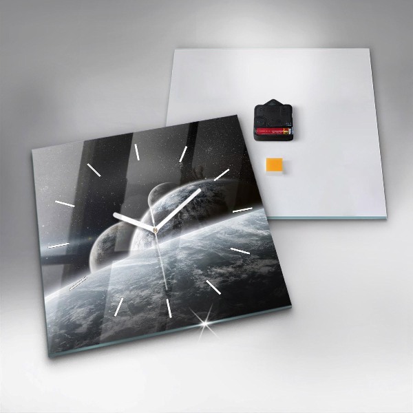 Ceas pătrat de perete din sticlă Spațiul și planetele