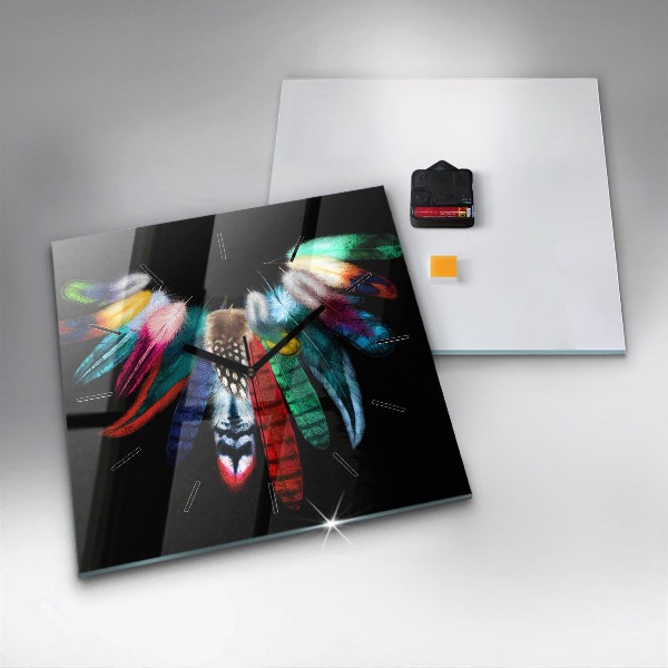 Ceas pătrat de perete din sticlă Pene de păsări colorate