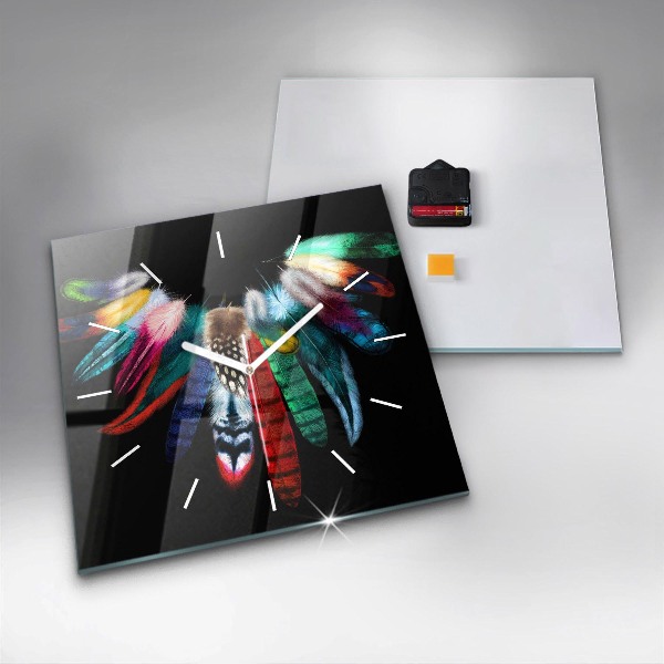 Ceas pătrat de perete din sticlă Pene de păsări colorate
