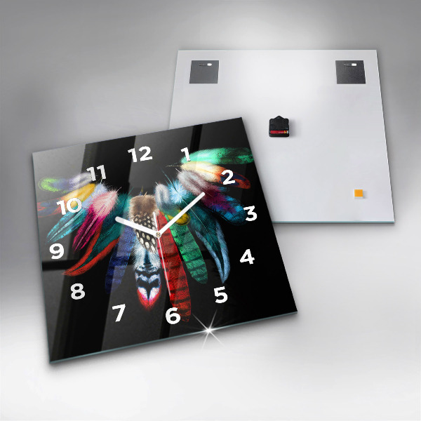 Ceas pătrat de perete din sticlă Pene de păsări colorate