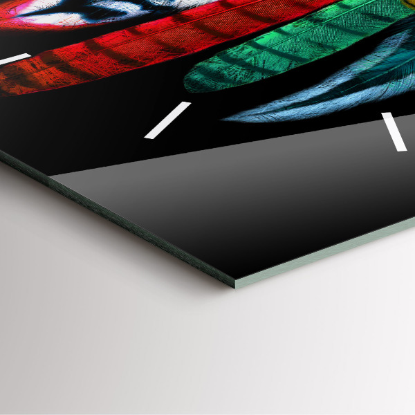 Ceas pătrat de perete din sticlă Pene de păsări colorate