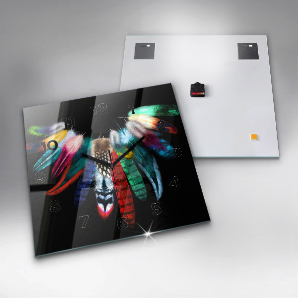 Ceas pătrat de perete din sticlă Pene de păsări colorate