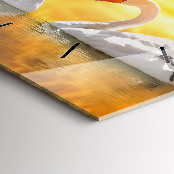 Ceas pătrat de perete din sticlă Lebedele îndrăgostite