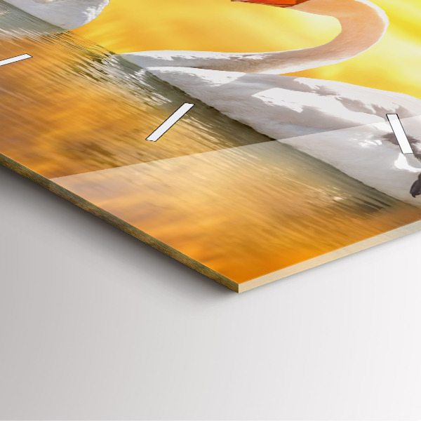 Ceas pătrat de perete din sticlă Lebedele îndrăgostite