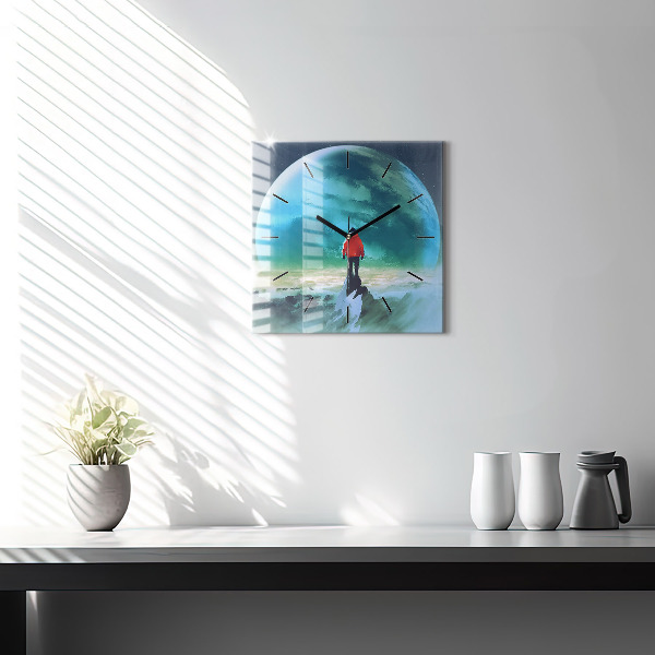 Ceas pătrat de perete din sticlă Omul pe lună