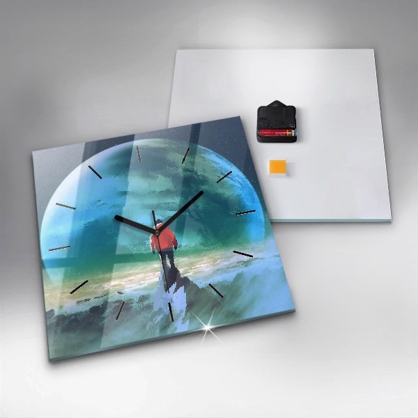 Ceas pătrat de perete din sticlă Omul pe lună