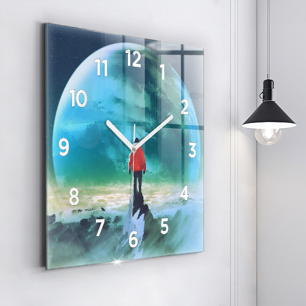 Ceas pătrat de perete din sticlă Omul pe lună