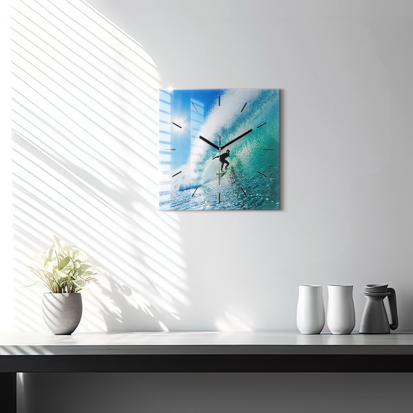 Ceas pătrat de perete din sticlă Surfing în Hawaii