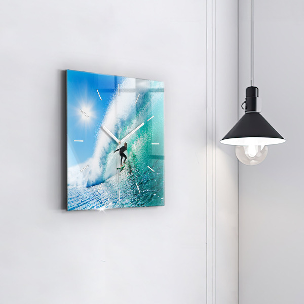 Ceas pătrat de perete din sticlă Surfing în Hawaii