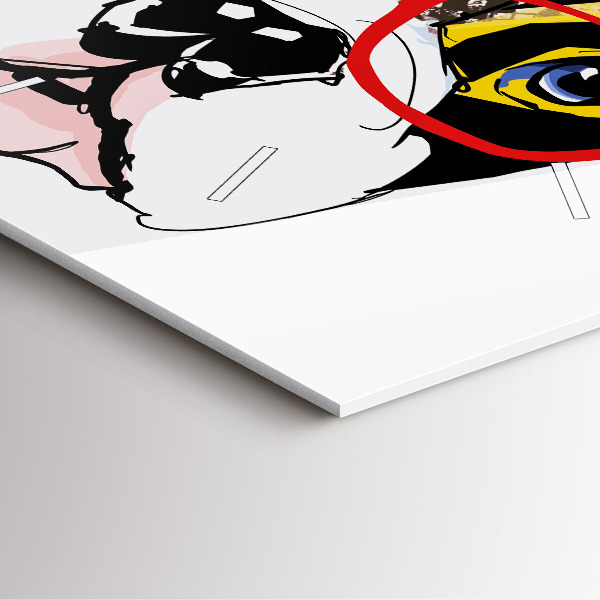 Ceas pătrat de perete din sticlă Bulldog francez cu ochelari