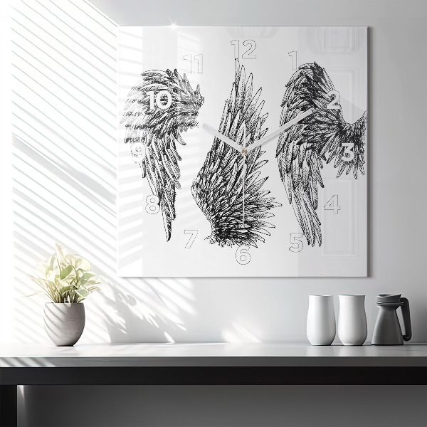 Ceas pătrat de perete din sticlă Aripi de înger