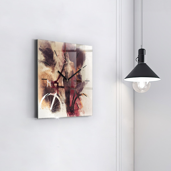 Ceas pătrat de perete din sticlă Femeie și bicicleta