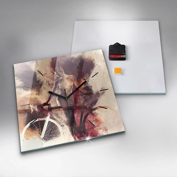 Ceas pătrat de perete din sticlă Femeie și bicicleta