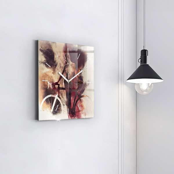 Ceas pătrat de perete din sticlă Femeie și bicicleta