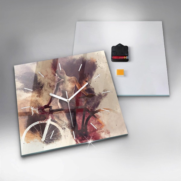 Ceas pătrat de perete din sticlă Femeie și bicicleta