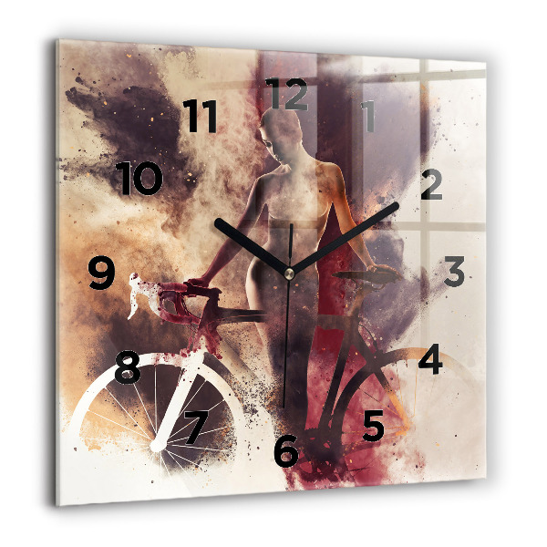 Ceas pătrat de perete din sticlă Femeie și bicicleta