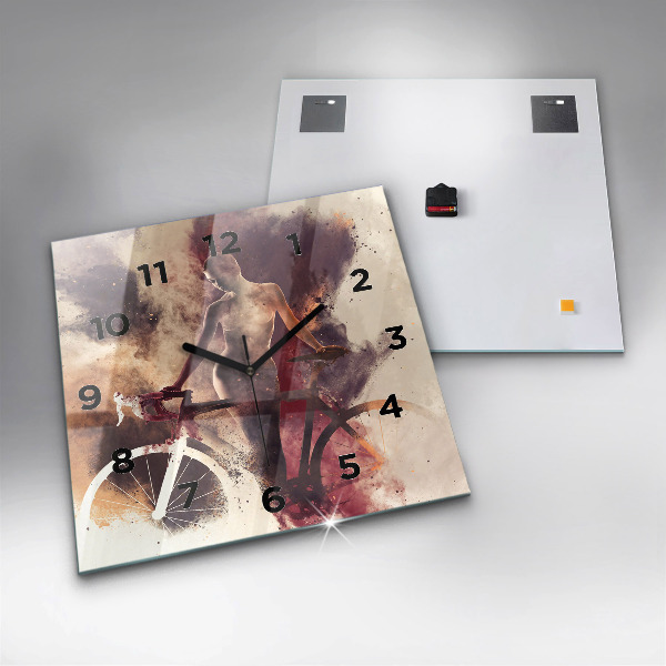Ceas pătrat de perete din sticlă Femeie și bicicleta