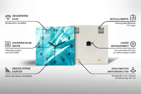 Ceas pătrat de perete din sticlă Fluture și cheie - stil boho
