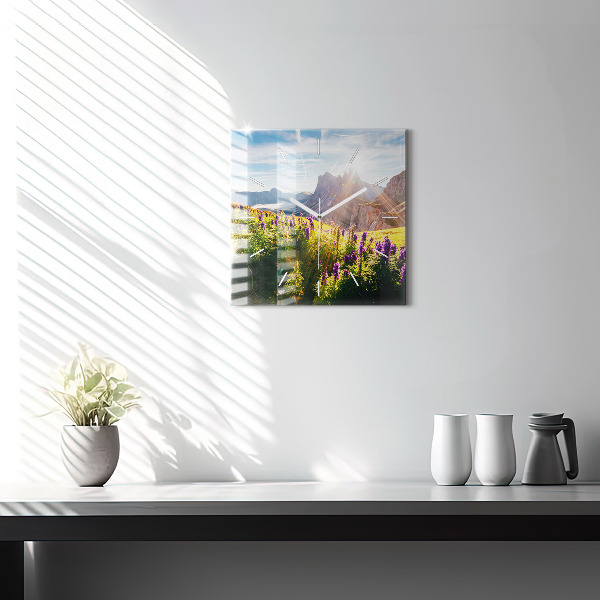 Ceas pătrat de perete din sticlă Lunca de lavandă