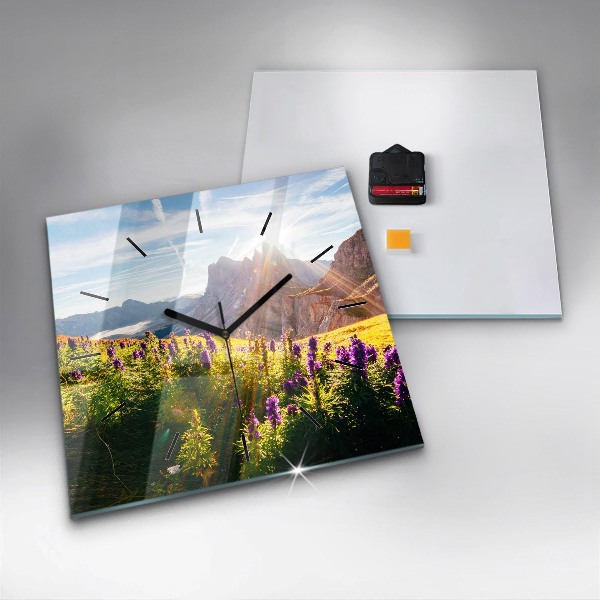 Ceas pătrat de perete din sticlă Lunca de lavandă