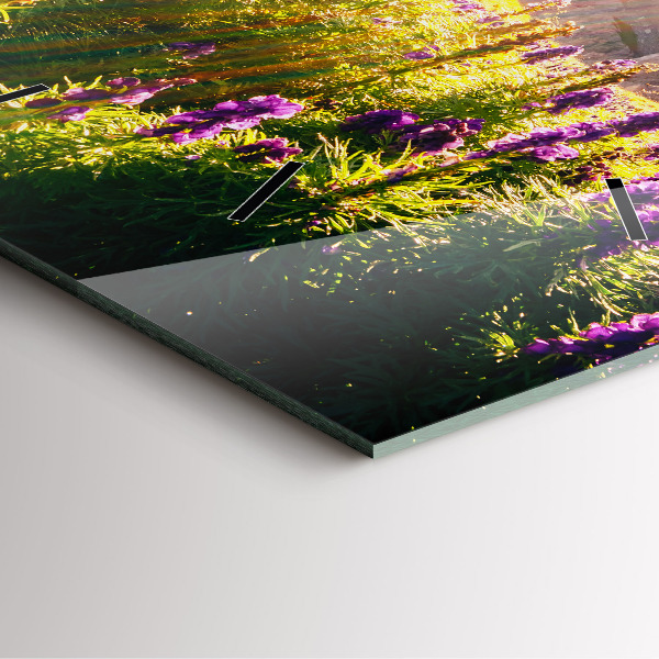 Ceas pătrat de perete din sticlă Lunca de lavandă