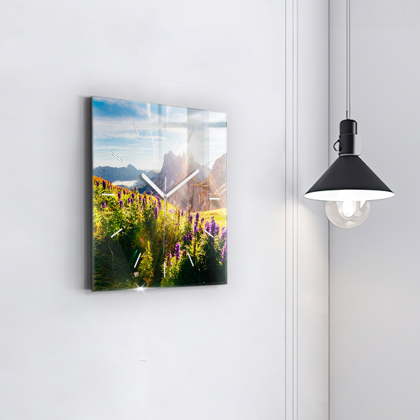 Ceas pătrat de perete din sticlă Lunca de lavandă