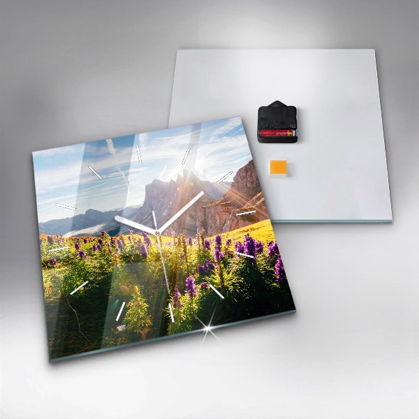 Ceas pătrat de perete din sticlă Lunca de lavandă