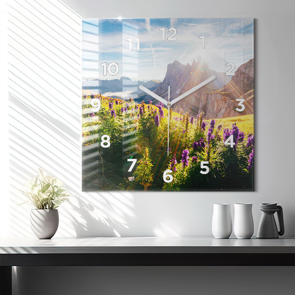 Ceas pătrat de perete din sticlă Lunca de lavandă