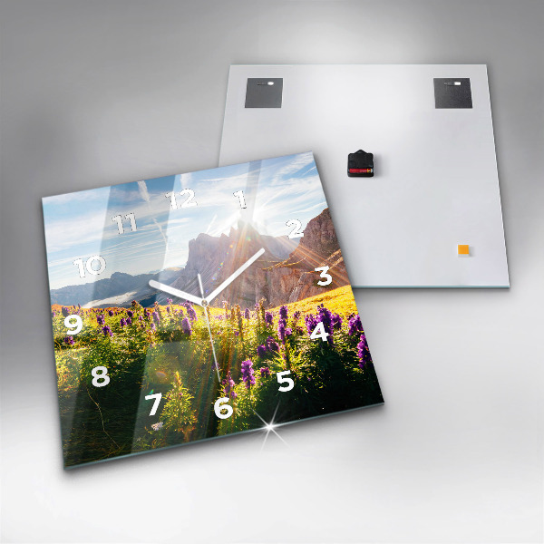 Ceas pătrat de perete din sticlă Lunca de lavandă