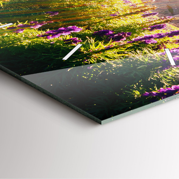 Ceas pătrat de perete din sticlă Lunca de lavandă