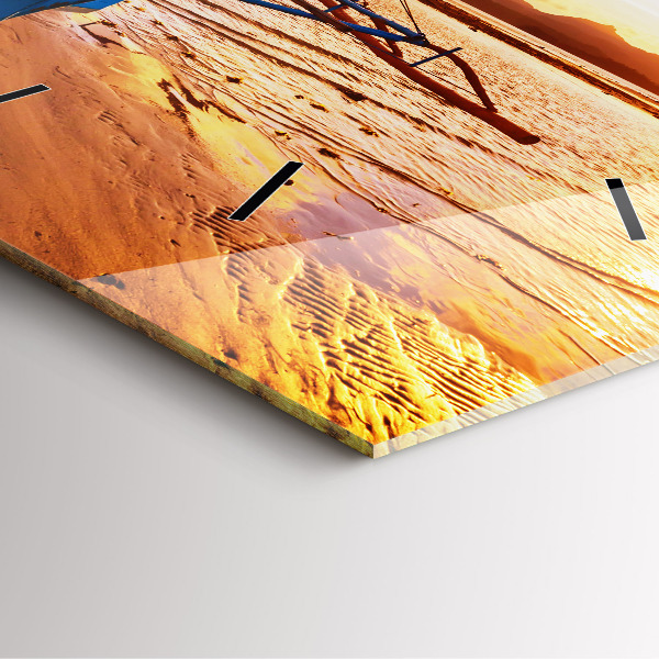 Ceas pătrat de perete din sticlă Barcă și apus