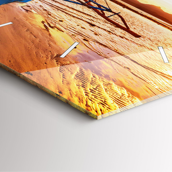 Ceas pătrat de perete din sticlă Barcă și apus