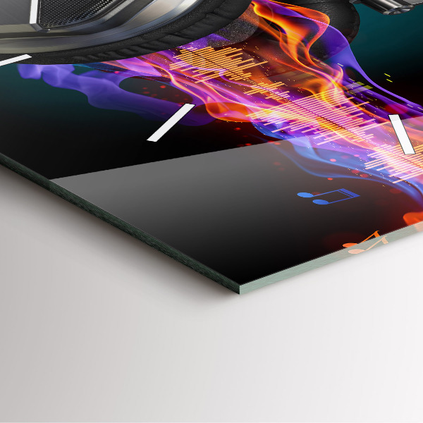 Ceas pătrat de perete din sticlă Căști și unde sonore