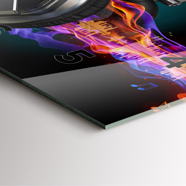 Ceas pătrat de perete din sticlă Căști și unde sonore