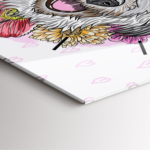 Ceas pătrat de perete din sticlă Câine fericit în flori