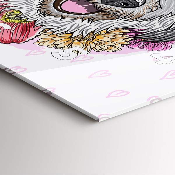 Ceas pătrat de perete din sticlă Câine fericit în flori