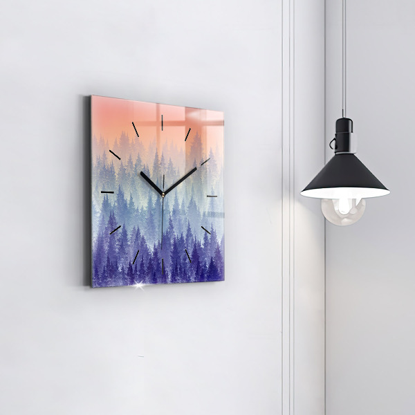 Ceas pătrat de perete din sticlă Pădure în ceață