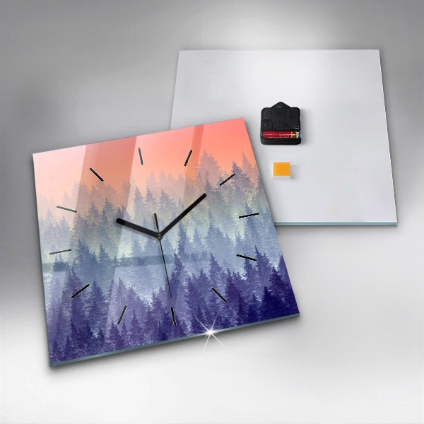 Ceas pătrat de perete din sticlă Pădure în ceață