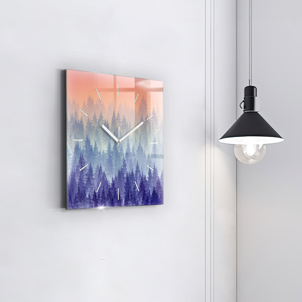 Ceas pătrat de perete din sticlă Pădure în ceață