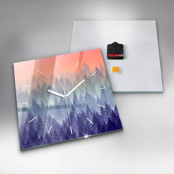 Ceas pătrat de perete din sticlă Pădure în ceață