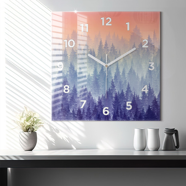Ceas pătrat de perete din sticlă Pădure în ceață