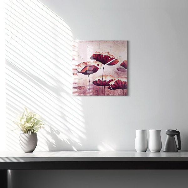 Ceas pătrat de perete din sticlă Flori înflorite de maci