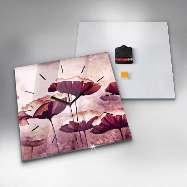 Ceas pătrat de perete din sticlă Flori înflorite de maci