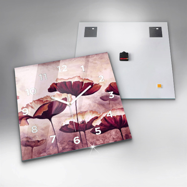 Ceas pătrat de perete din sticlă Flori înflorite de maci
