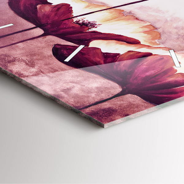 Ceas pătrat de perete din sticlă Flori înflorite de maci